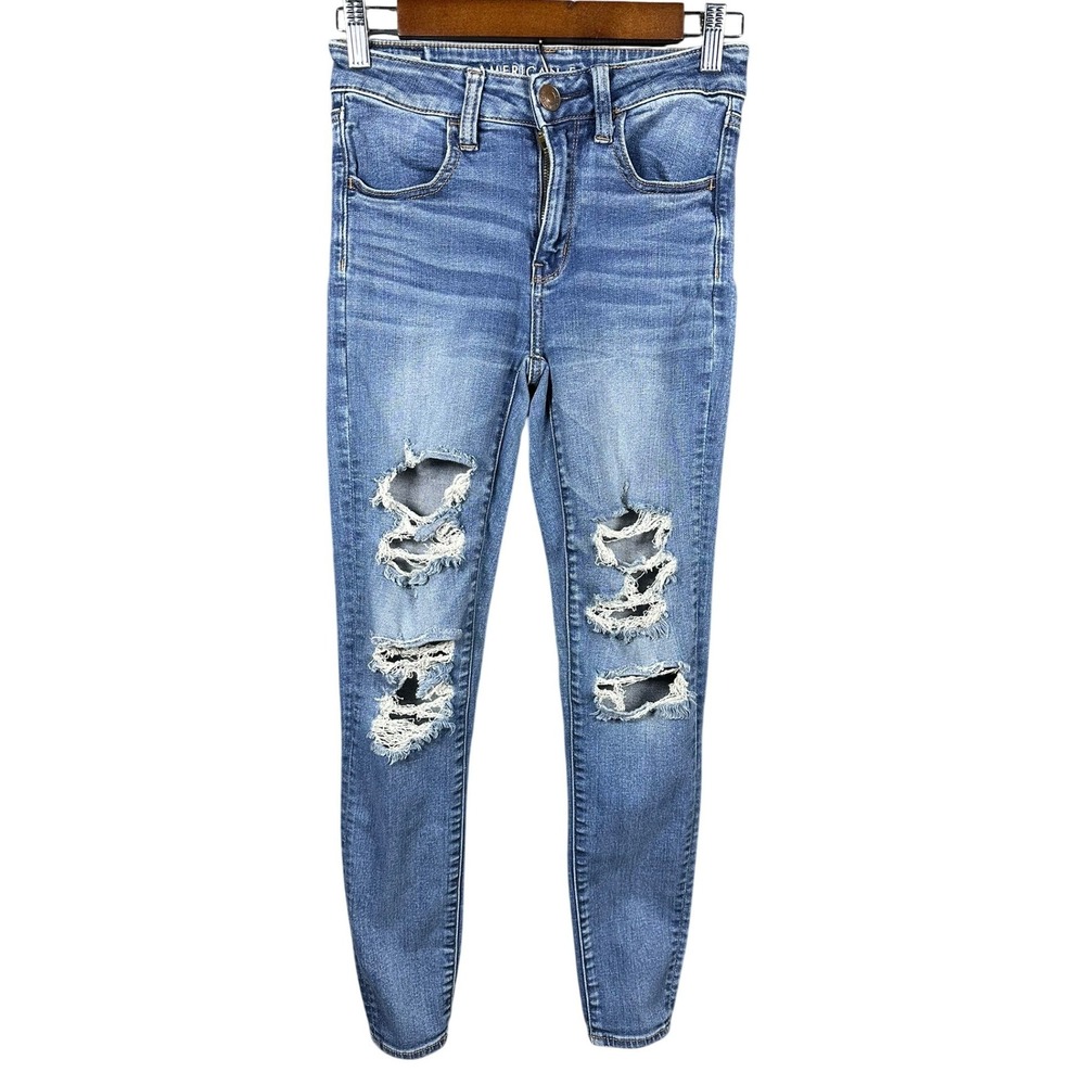 American Eagle Next Level Stretch Skinny Distressed Jeans Womens‎ 2 Regular Blue